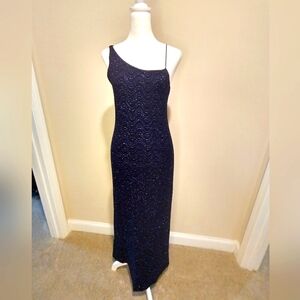 Vintage Byer Too! Black One Shoulder Evening Dress with Purple Glitter Swirls
